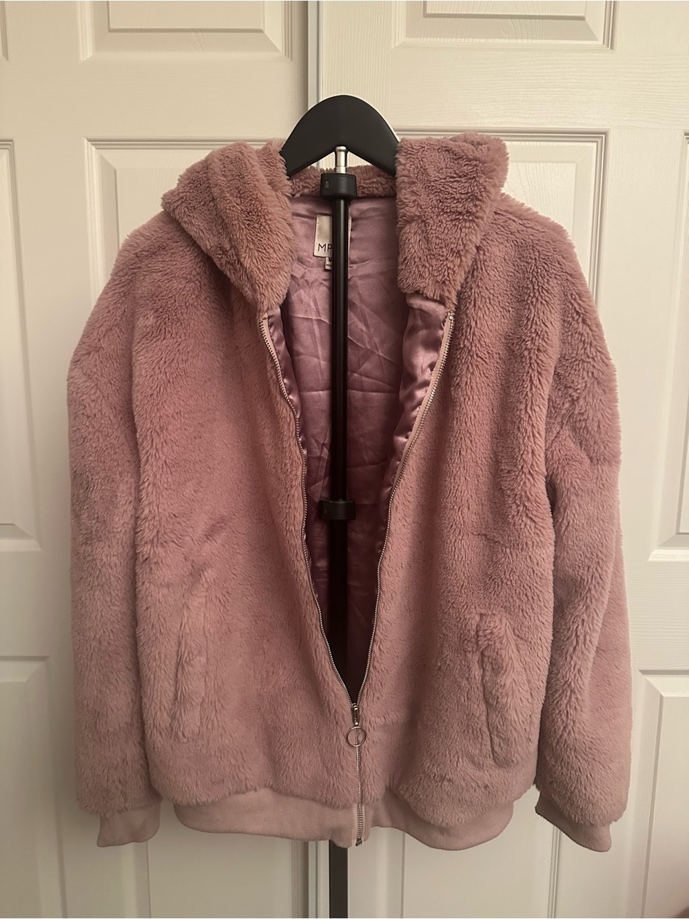 MPC Hooded Teddy Jacket in Dusty Mauve Pink Size Medium